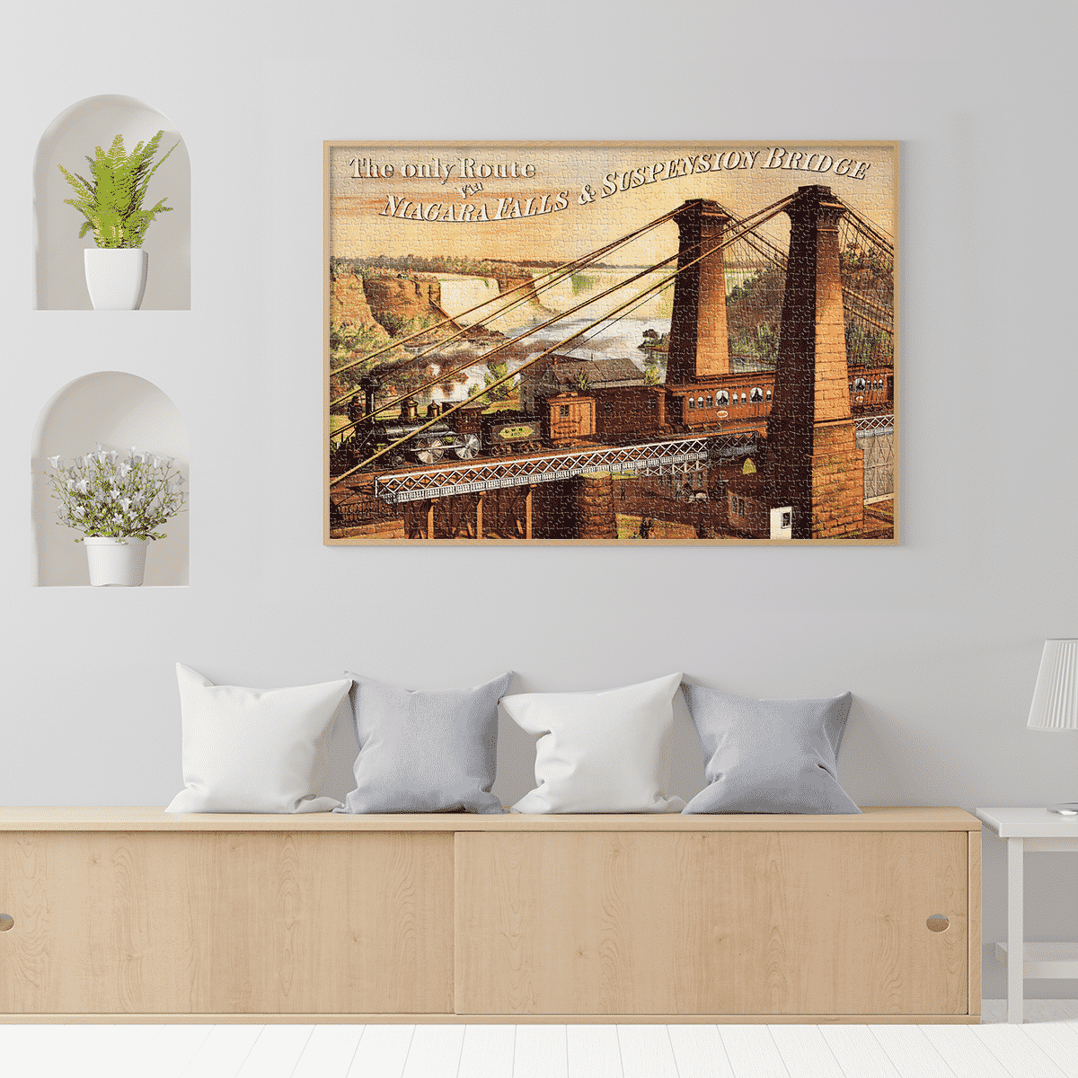 Puzzle adulți 1000 piese Vintage Posters - The Only Route via Niagara Falls & Suspension Bridge-35061 Puzzle adulți 1000 piese Vintage Posters - The Only Route via Niagara Falls & Suspension Bridge-35061
